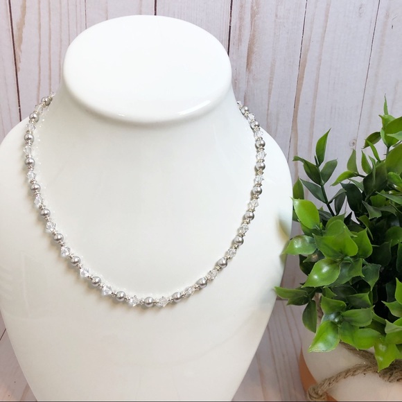 Jewelry - Swarovski Clear Crystal Silver Pearl Bead Necklace
